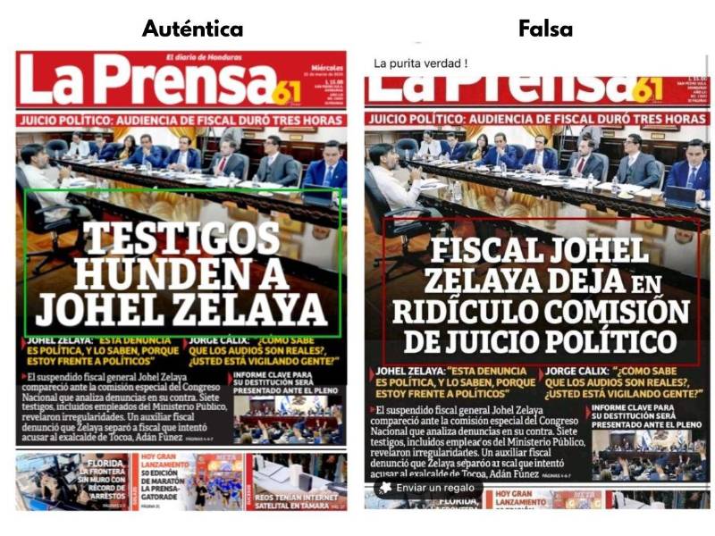 Inconsistencias detectadas por LA PRENSA Verifica entre el contenido falso y uno verídico.