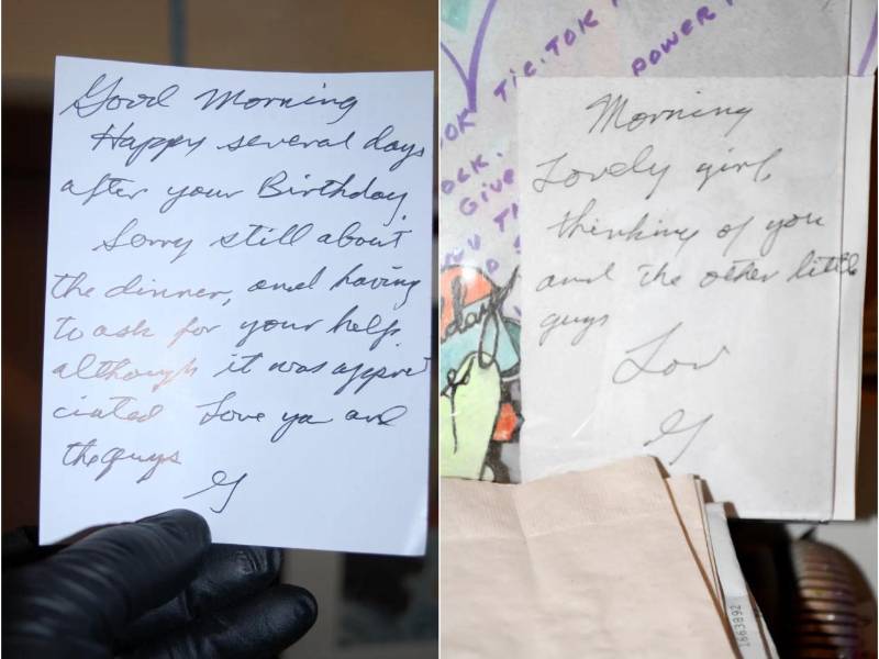 Algunas notas que la policía encontró en la casa del actor.