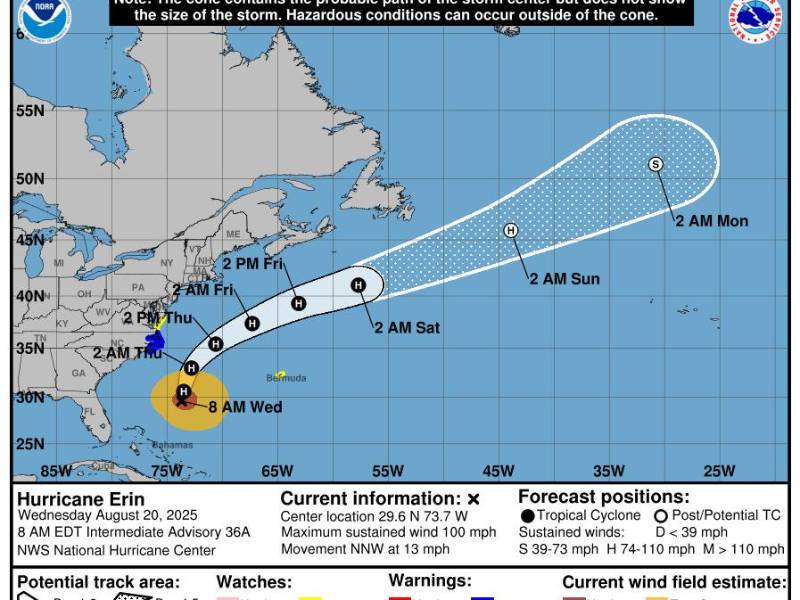 Huracán Erin amenaza la costa este de Estados Unidos