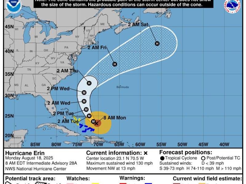 EEUU ordena evacuaciones en Carolina del Norte por poderoso huracán Erin