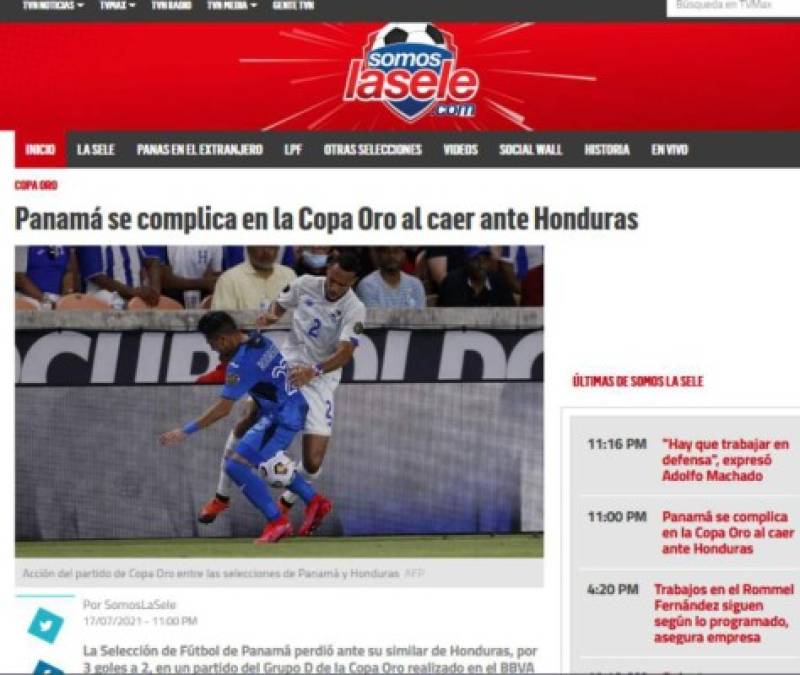 Los medios de Panamá han señalado que su selección se complicó en la Copa Oro tras la derrota ante Honduras.
