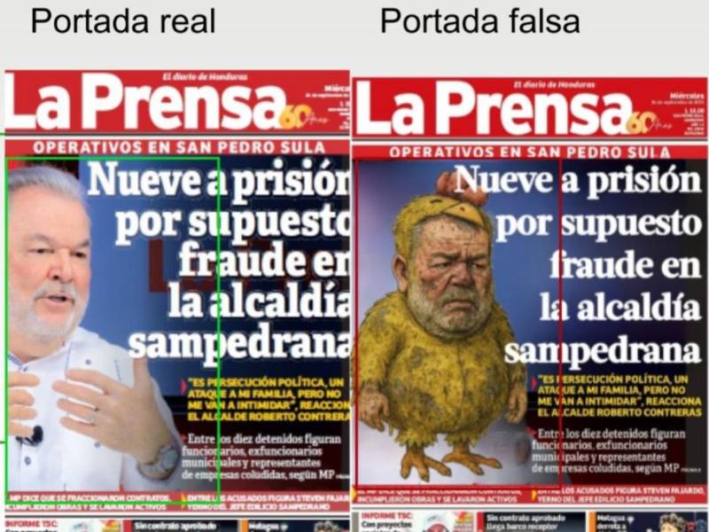 Captura de pantalla a la comparativa entre la portada real y falsa.