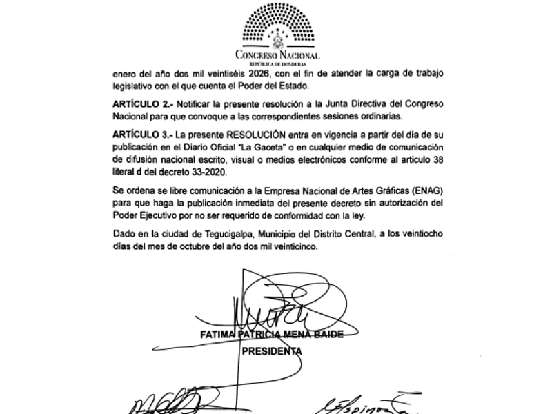 Esto establece el decreto para extender sesiones del Congreso Nacional