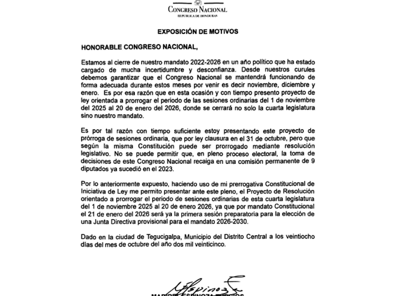 Esto establece el decreto para extender sesiones del Congreso Nacional