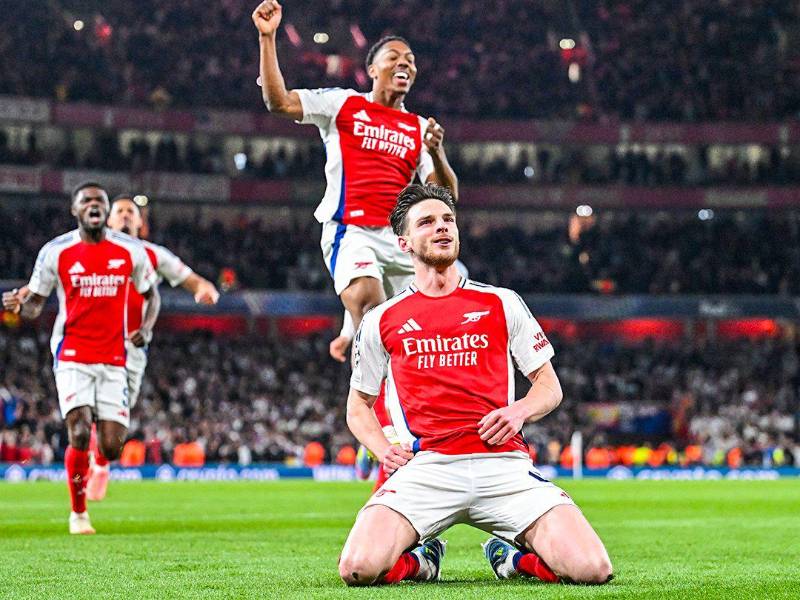 Declan Rice celebrando su anotación ante Real Madrid.