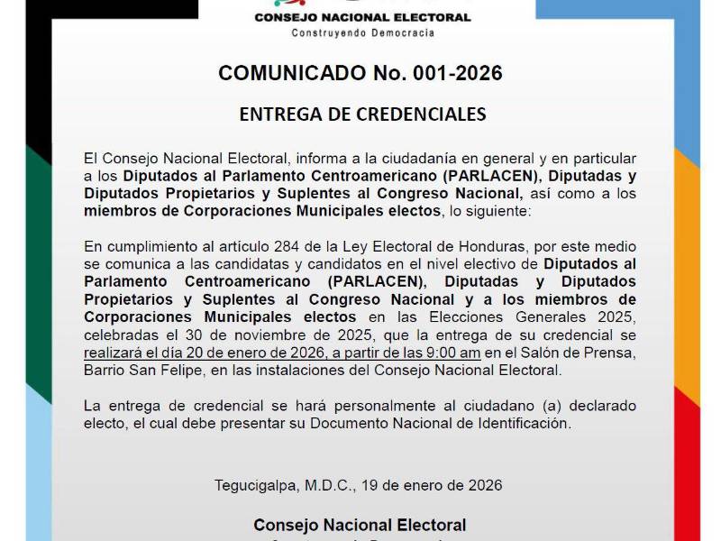 Comunicado del CNE.