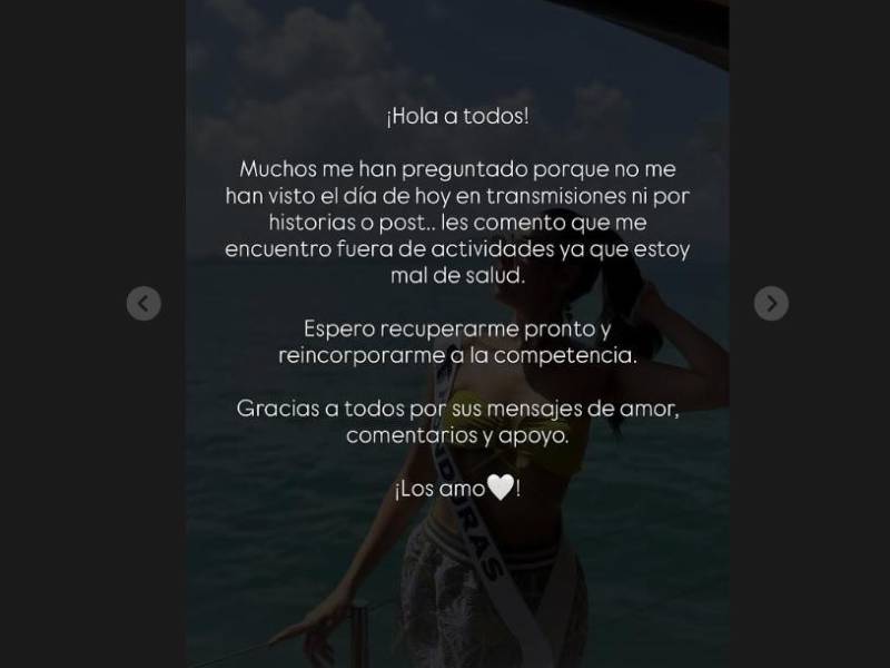 Miss Honduras 2025 compartió este mensaje en sus redes sociales.