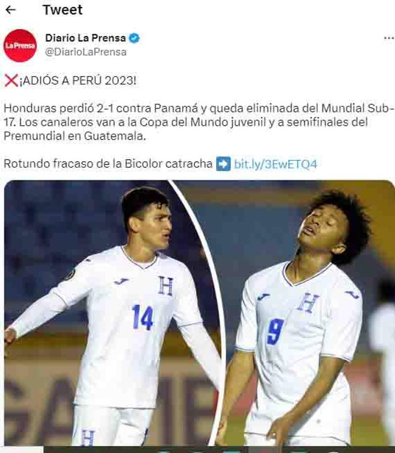 En Diario LA PRENSA lamentamos la no clasificación al Mundial Sub-17 de la selección de Honduras.