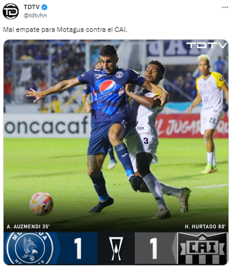 TDTV: “Mal empate para Motagua contra el CAI”.