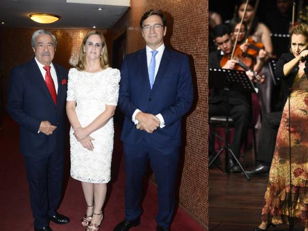 Rafael Flores, María Isabel Rodríguez de Vera y Diego Nuño García. En la segunda fotografía aparece la artista española Irma González, quien ejecutó las castañuelas.