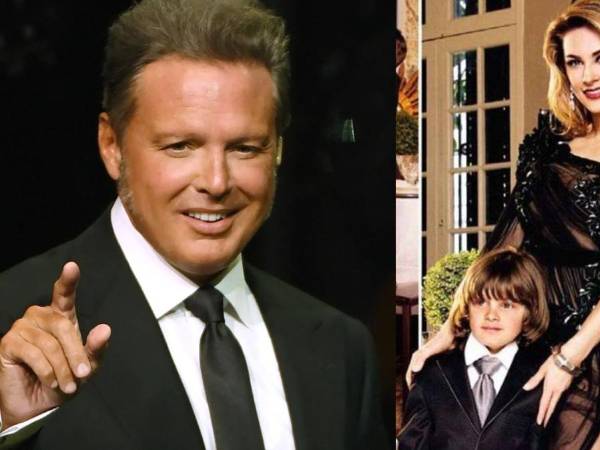 Luis Miguel en una fotografía y Aracely Arámbula con sus hijos en otra.
