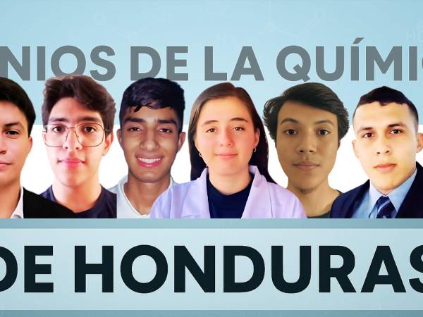 Ellos son los cincos estudiantes hondureños, y a la derecha, el mentor docente, que representarán a Honduras en la 59 de la Olimpiada Internacional de Química Mendeleev (IMChO). Ayer viajaron a Brasil con su mentor.
