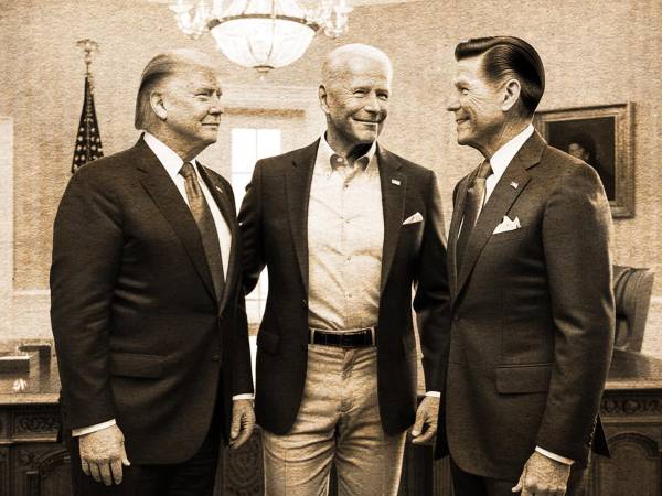 Donald Trump, Joe Biden y Ronald Reagan, de los presidentes más longevos de la historia de EEUU. Foto generada con IA para fines ilustrativos.