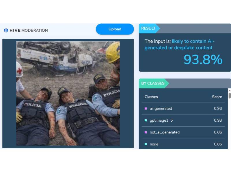 Captura de pantalla a los resultados de Hive Moderation sobre el análisis de la imagen.