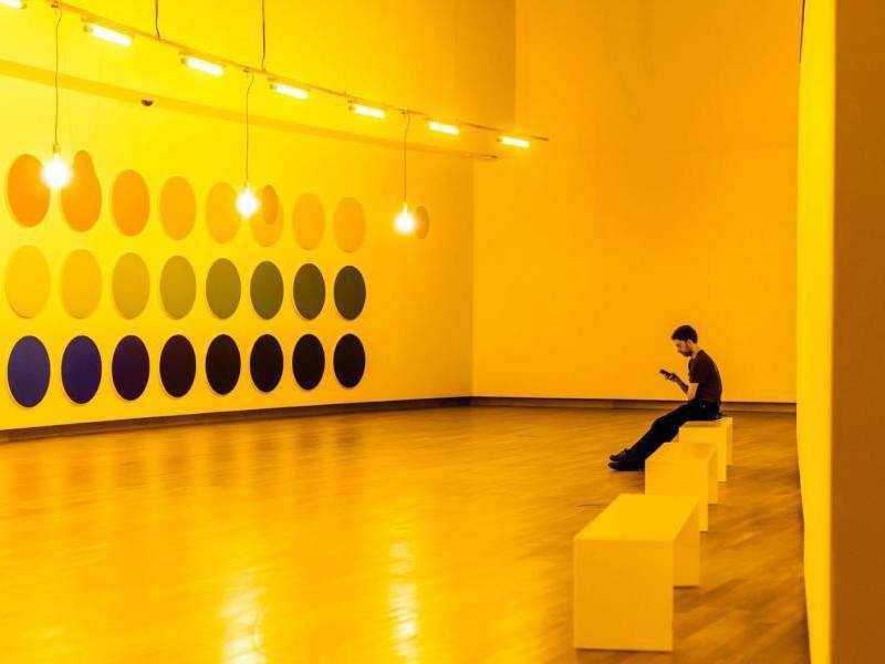 Una persona sentada en la exposición Amarillo. Más allá del color de Van Gogh en el Museo Van Gogh de Ámsterdam, Países Bajos.