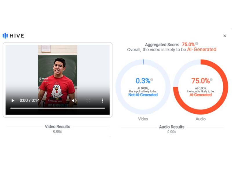 Captura de pantalla al resultado de la herramienta Hive Moderation.