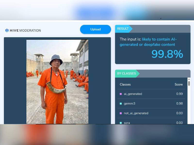 Captura de pantalla a los resultados de la herramienta Hive Moderation.