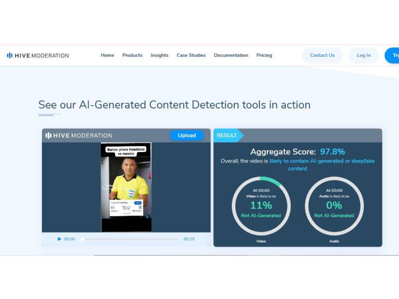 Captura de pantalla al resultado de la herramienta Hive Moderation.