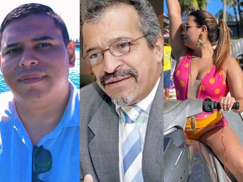 Dereck McNeil, exsecretario del Juzgado de Paz de Roatá, Hugo Maldonado, presidente del Comité para la Defensa de los Derechos Humanos en Honduras (Codeh), y Angie Peña, joven desaparecida en enero de 2022.
