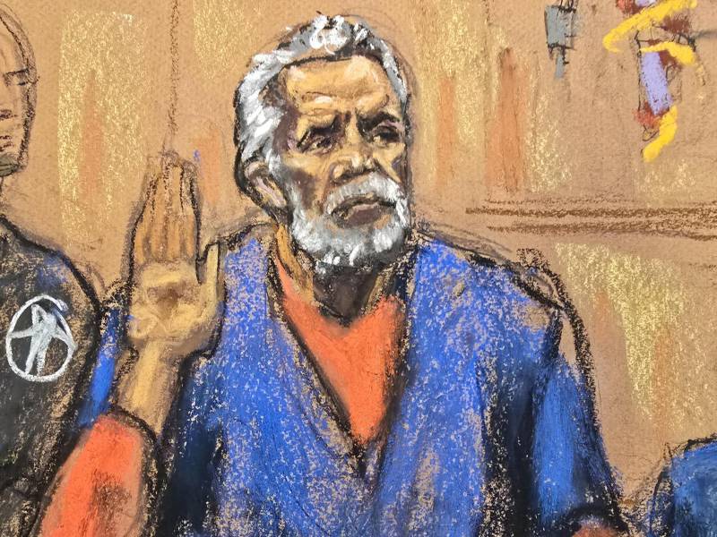 Un dibujo del narcotraficante mexicano Ismael 'el Mayo' Zambada durante el juicio realizado en un tribunal federal este lunes, en Nueva York.