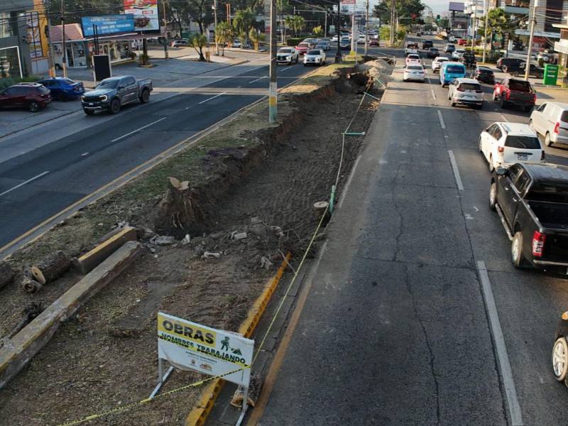 La municipalidad colocó un rótulo que indica que en la mediana se hará una bahía vehicular.