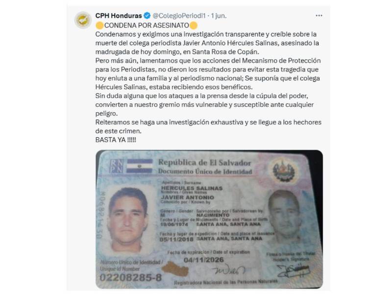 Declaraciones del Colegio de Periodistas de Honduras.