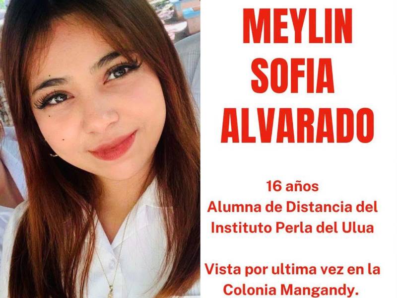 Meylin Sofía Alvarado, estudiante de 16 años del Instituto Perla del Ulúa, fue reportada como desaparecida tras ser vista por última vez en la colonia Mangandy.