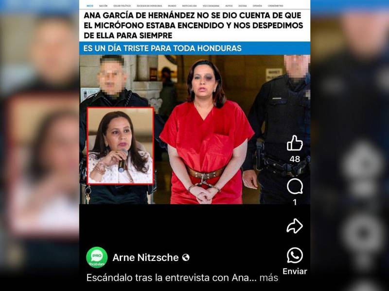 En 2024, esta publicación de redes sociales suplantó la identidad de un medio de comunicación de Honduras, usando la imagen de la precandidata presidencial Ana García para difundir una noticia falsa e invitar a los usuarios a dar click en un enlace sospechoso.