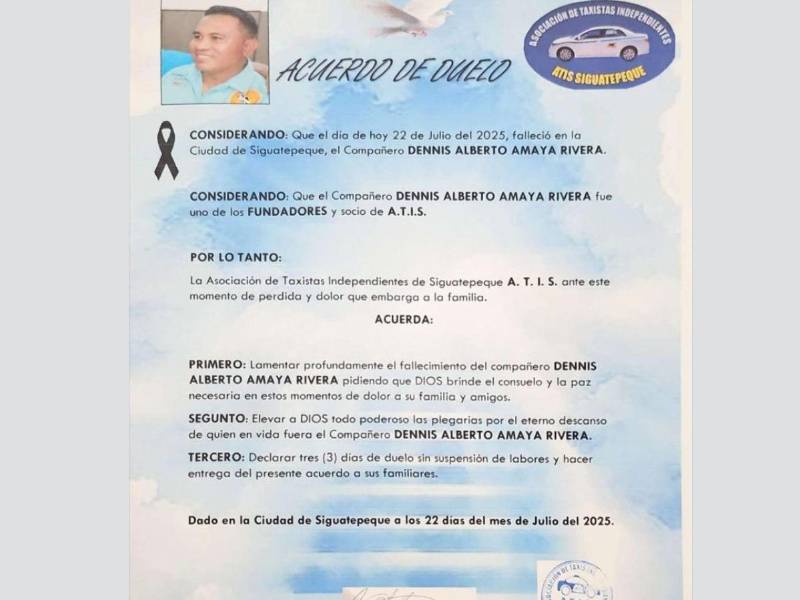 Comunicado de la Asociación de Taxistas de Siguatepeque.