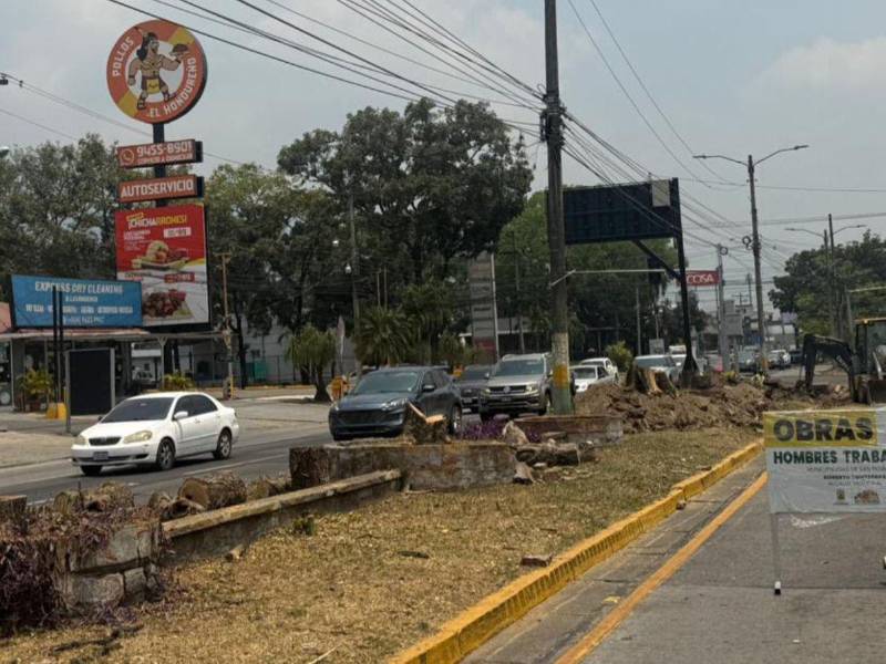 Así quedó el tramo de la circunvalación donde los equipos municipales cortaron los árboles, acción que ha sido catalogada por los sampedranos como un crimen ambiental.
