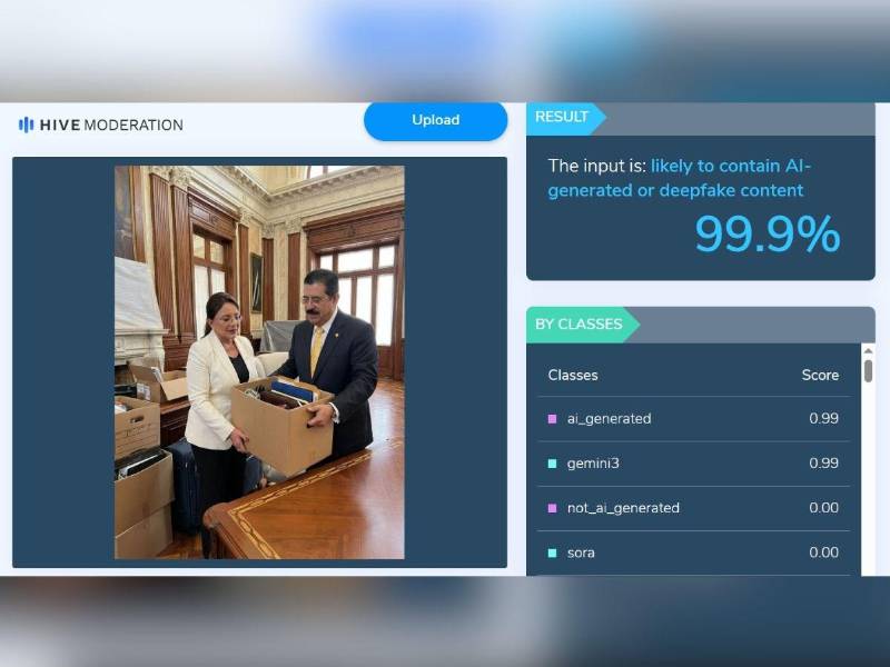 Captura de pantalla alos resultados de la herramienta Hive Moderation.