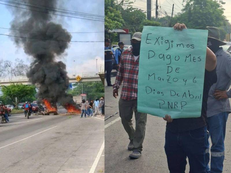 Exempleados del PNRP protestan en San Pedro Sula.