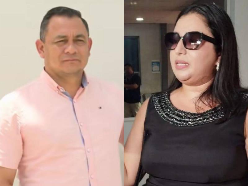 Rafael Rodríguez, director departamental de Educación en Cortés, y la docente Karla Mejía.