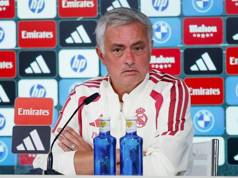 José Mourinho en la rueda de prensa antes de disputar el derbi contra el Atlético en el Metropolitano.