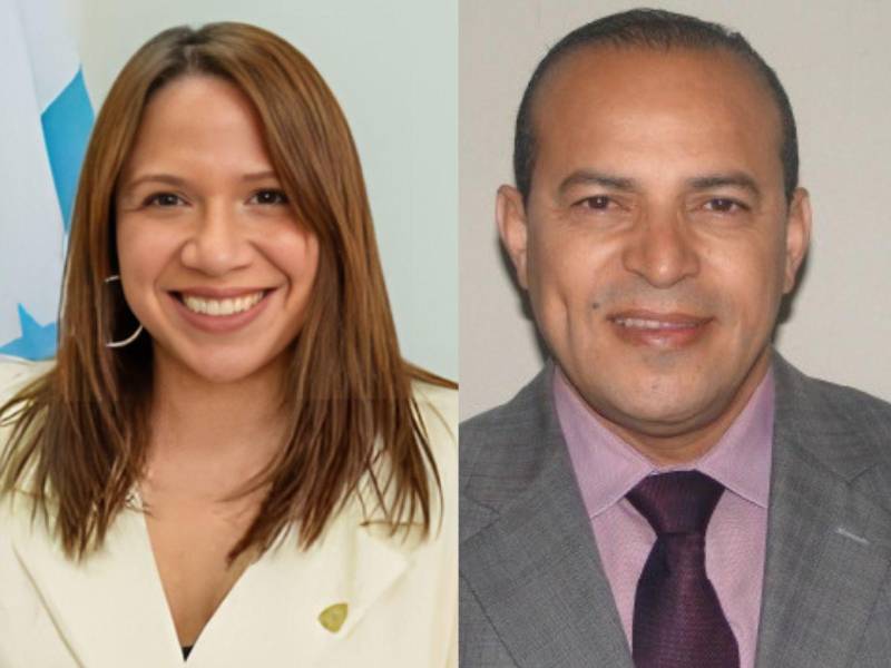 En la imagen aparecen Rossel Renán Inestroza Martínez, ingeniero, abogado y exdiputado del Partido Nacional de Honduras, quien también presentó su candidatura, junto a Mirtha Gutiérrez Reyes, socióloga, activista y exsecretaria de Estado en el Secretaría de Desarrollo Social de Honduras.