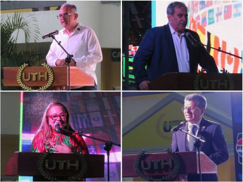 Javier Mejía, rector general de UTH; Karim Qubain, presidente de la CCIC; Rebeca Ávila, viceministra de Turismo; y Santiago Mateos, cónsul de México.