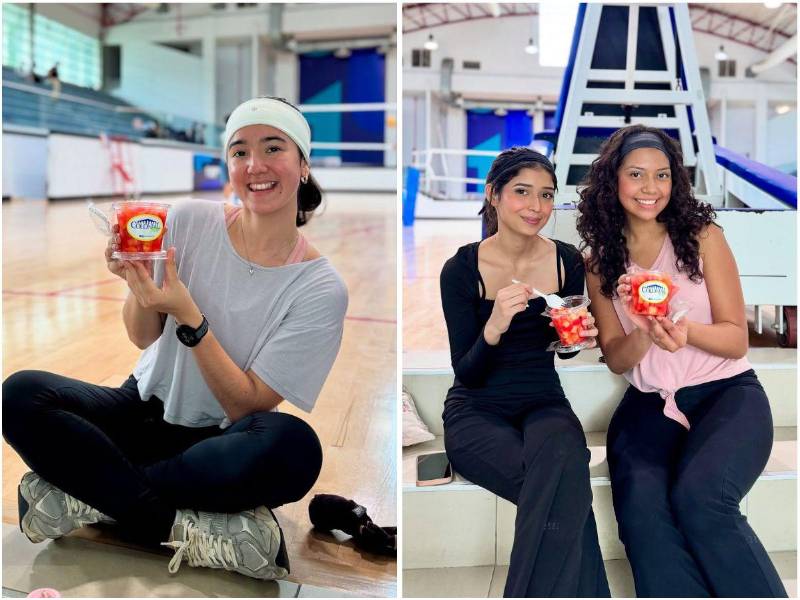 La instructora, Andrea Fajardo (izquierda), y todas las participantes, disfrutaron de un bocadillo saludable de parte de Supermercados Colonial.