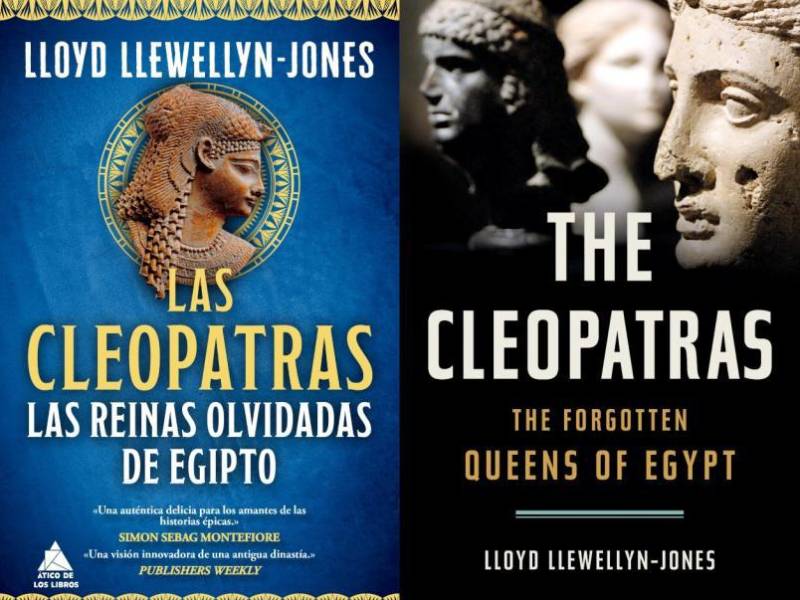 Las portadas del libro 'Las Cleopatras. Las reinas olvidadas de Egipto', en sus versiones en español e inglés.