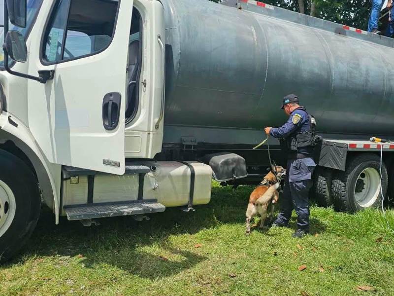 Agentes antidrogas inspeccionaron la cisterna donde fueron encontrados 56 fardos que contenían los 1,240 kilos de cocaína.