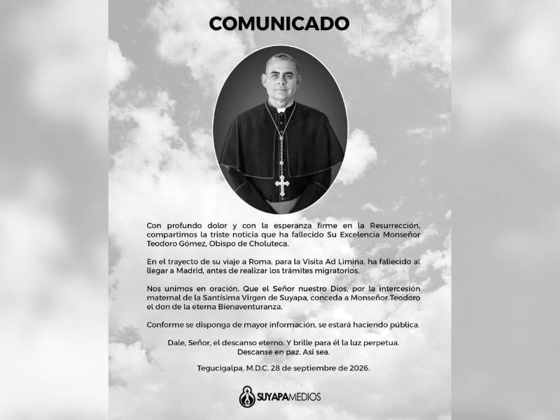 Comunicado oficial sobre el fallecimiento de Monseñor Teodoro Gómez.