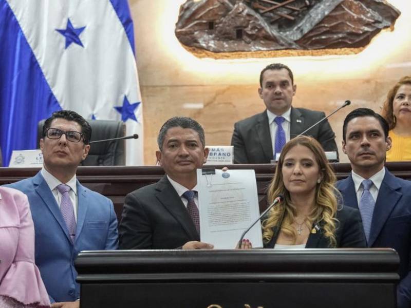 La Comisión Especial de Juicio Político cuando entregaba el informe a los secretarios del Congreso Nacional Carlos Ledezma y Francis Cabrera.