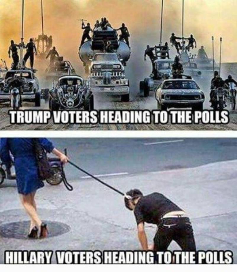 Los votantes de Trump dirigiéndose a las urnas vs los simpatizantes de Hillary en camino a los centros de votación