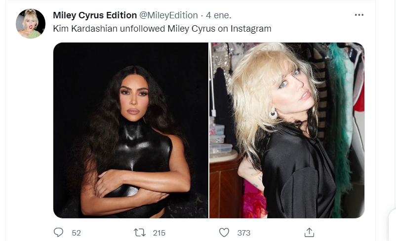La cuenta de Twitter @Miley Cyrus Edition afirma que la socialité, de 41 años, ya no sigue a la intérprete, de 29.