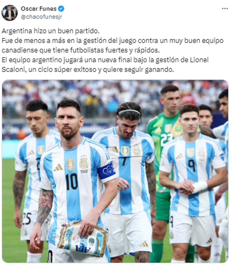 “Fue de menos a más en la gestión del juego contra un muy buen equipo canadiense que tiene futbolistas fuertes y rápidos”