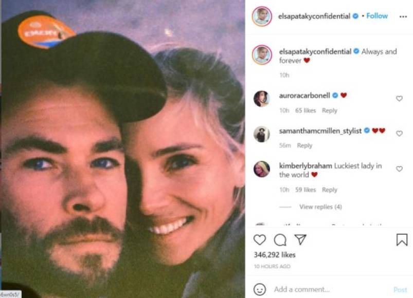'Siempre y para siempre', fue la romántica frase con la que Elsa Pataky acompañó esta foto junto a su esposo, el actor Chris Hemsworth.<br/>