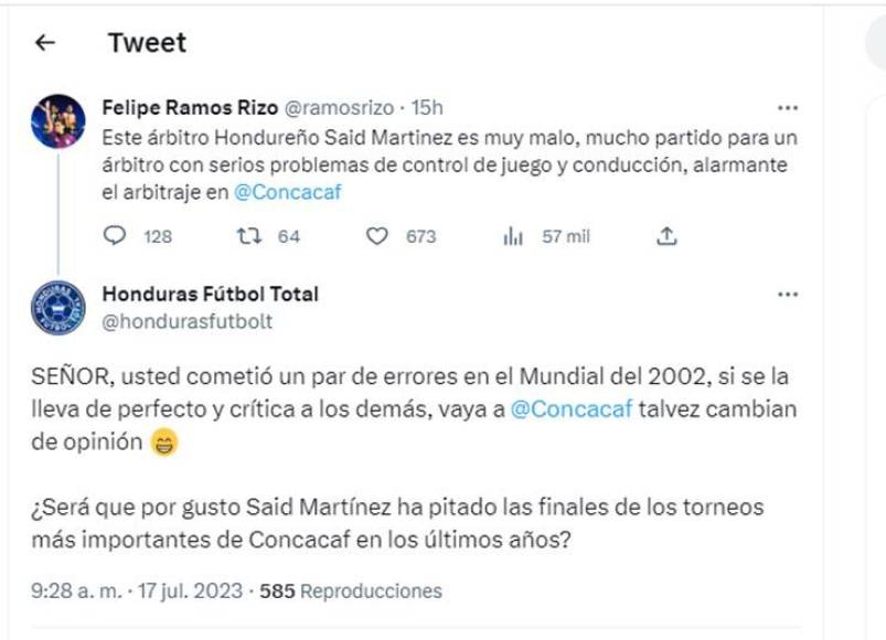 En Honduras le han respondido a Felipe Ramos Rizo por sus críticas a Said Martínez. 