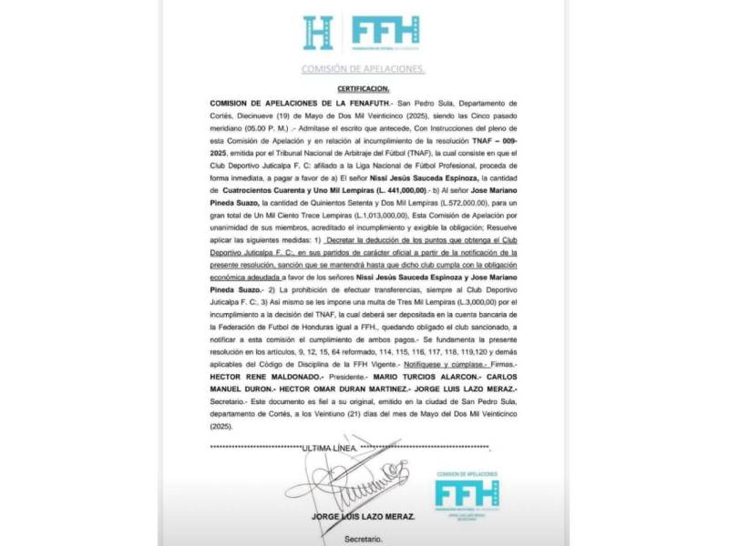 Dictamen de la Comisión de Apelaciones