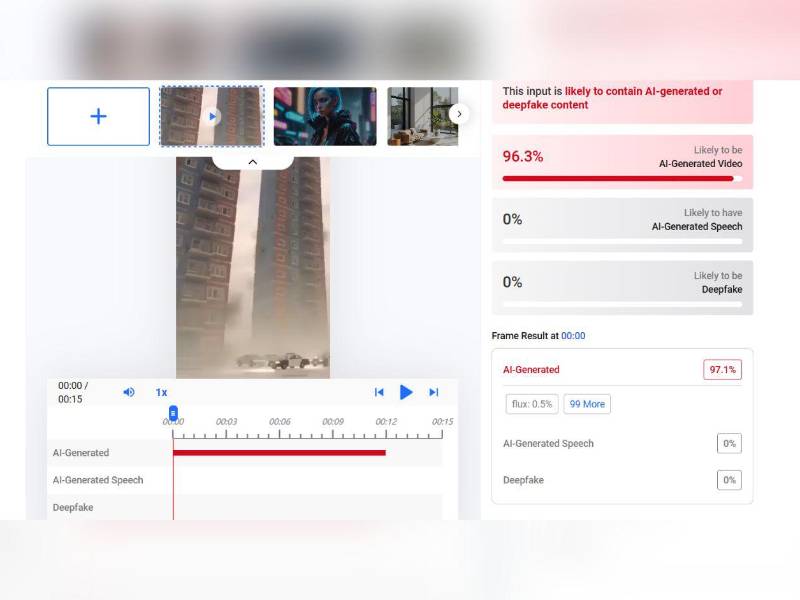 Captura de pantalla a los resultados de la herramienta Hive Moderation.