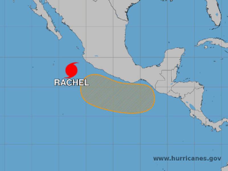 Localización del huracán Rachel en el océano Pacífico. Rachel se convirtió en huracán apenas un día después de que Polo tocara tierra en dos ocasiones en el noroeste de México.
