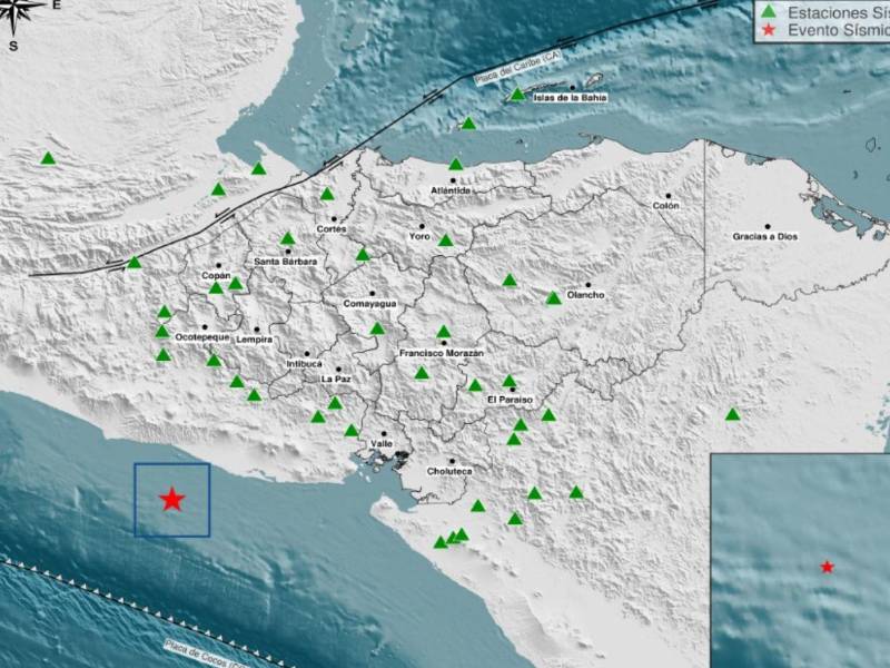 Ubicación del sismo registrado durante la mañana de este viernes 5 de mayo en el Pacífico, cerca de El Salvador y Honduras.